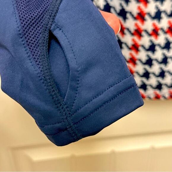 Navy Houndstooth Zip Neck Athletic Top | Long Sleeve Performance Pullover - Picture 8 of 11